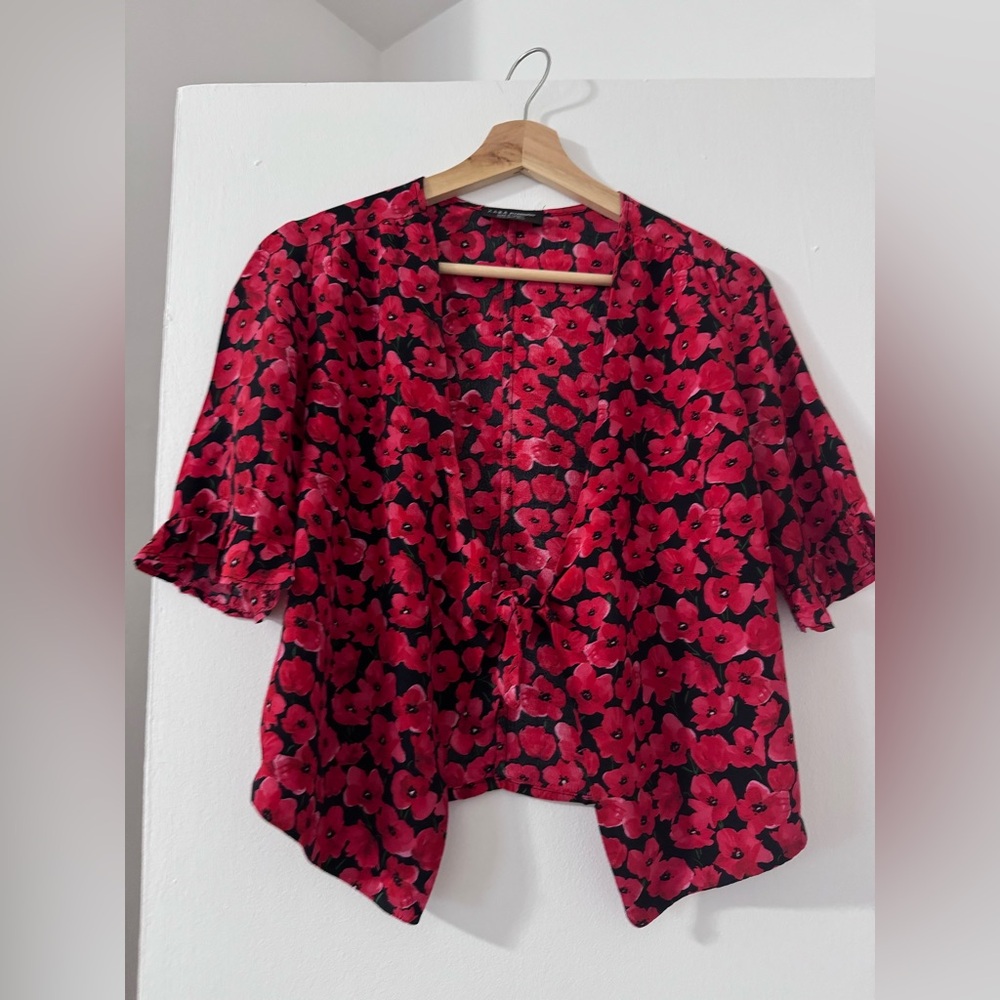 Zara Scarlet Poppy Print Blouse